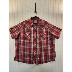 Wrangler Western Shirt Mens 3XL Big Red Plaid Pearl Snap Short Sleeve Cowboy